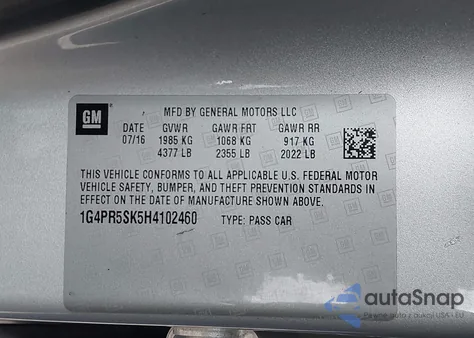 2017 Buick Verano Sport Touring from USA, damaged, VIN 1G4PR5SK5H4102460